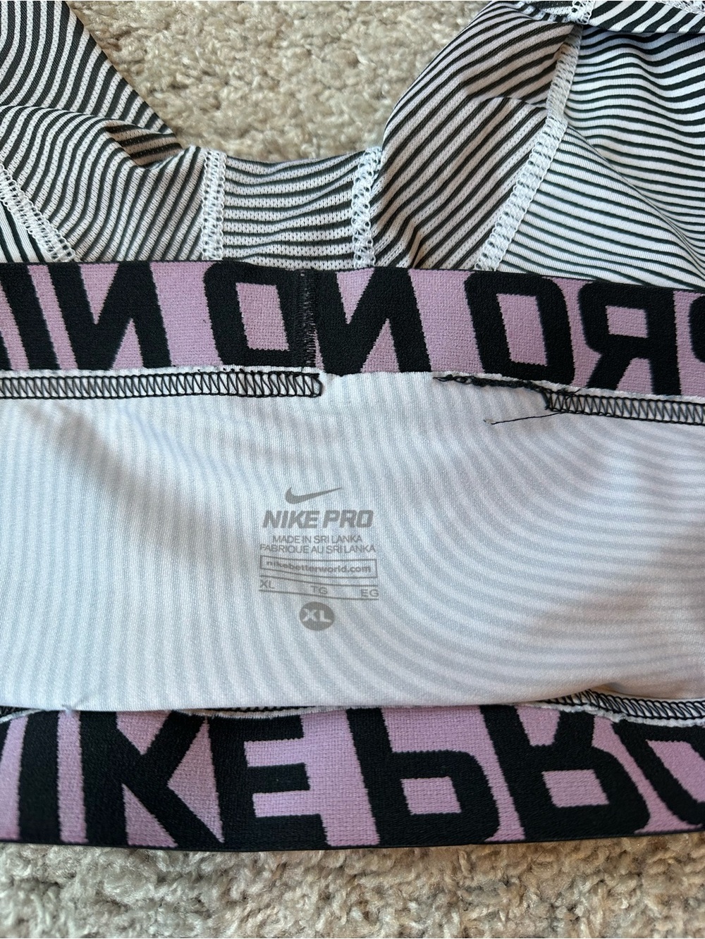 Nike Black & White Striped Compression Shorts with Pink Logo Waistband - Picture 4 of 4
